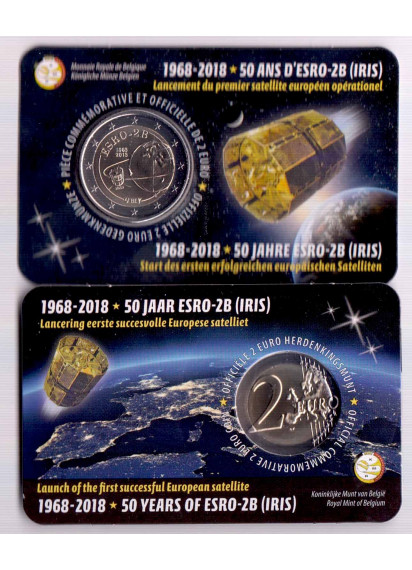 2018 -  2 Euro BELGIO 50º Lancio Satellite ESRO-2B Scritta Francese Coincard